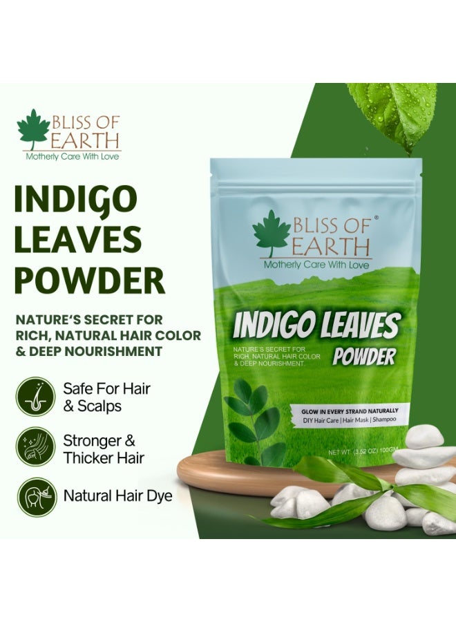Bliss of Earth Natural Indigo Powder for Hair – 100% Pure Herbal Hair Dye | Chemical-Free Black Hair Color | Ammonia-Free | For Grey Coverage | Plant Based Hair Colour – 100g - Image 2